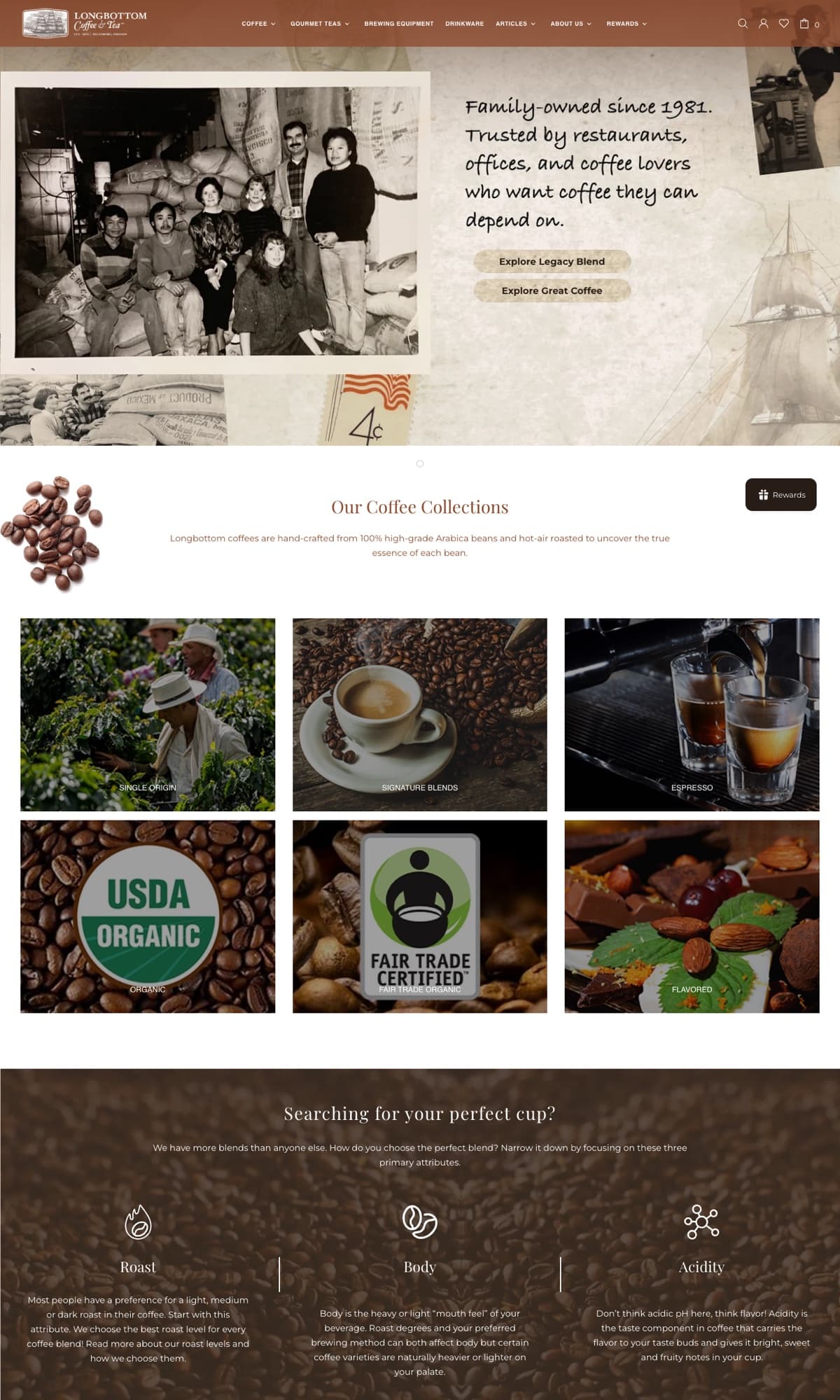 Longbottom Coffee & Tea home page