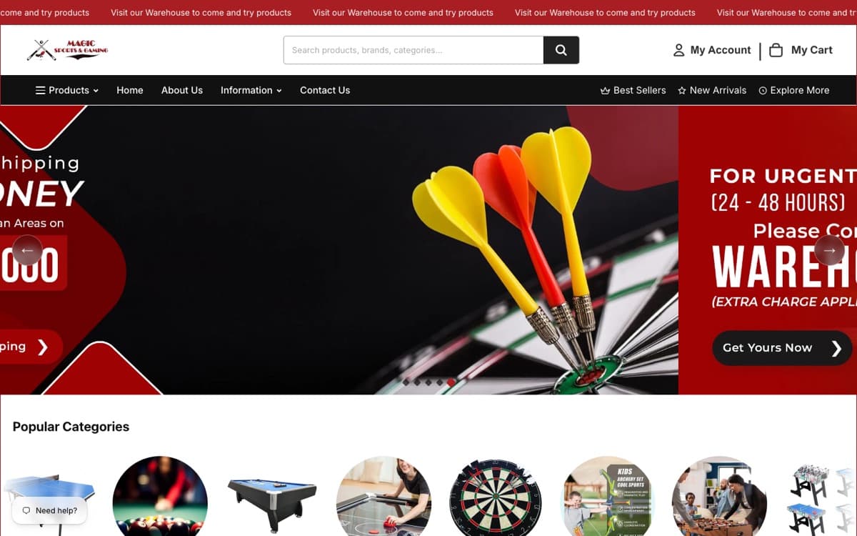 Magic Sports Shopify store home page